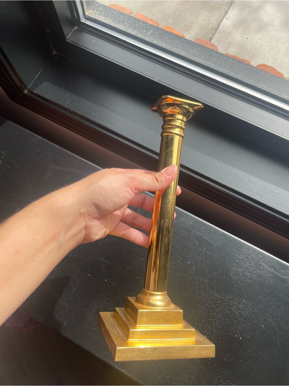 Neoclassical Fluted Column Brass Candlestick Holder